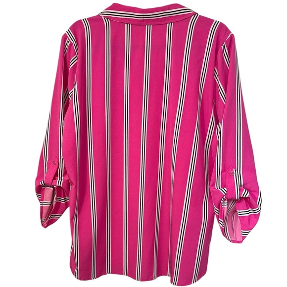 Adrienne Vittadini Striped Rolled Sleeve Blouse - Picture 4 of 4